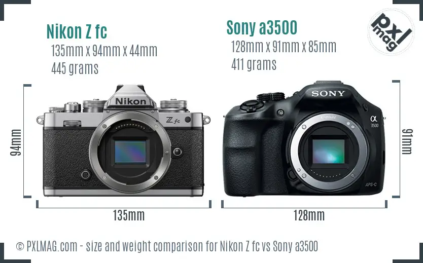 Nikon Z fc vs Sony a3500 size comparison