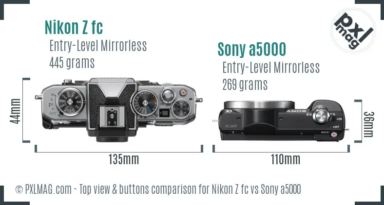 Nikon Z fc vs Sony a5000 top view buttons comparison Nikon Z fc vs Sony a5000 top view buttons comparison