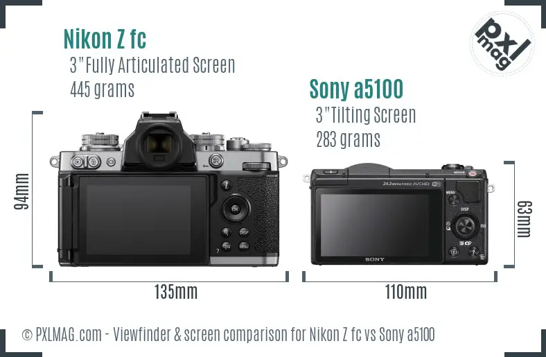 Nikon Z fc vs Sony a5100 Screen and Viewfinder comparison