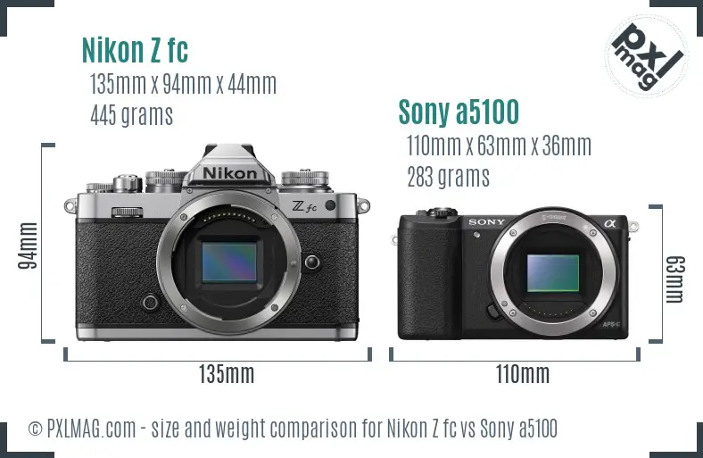 Nikon Z fc vs Sony a5100 size comparison