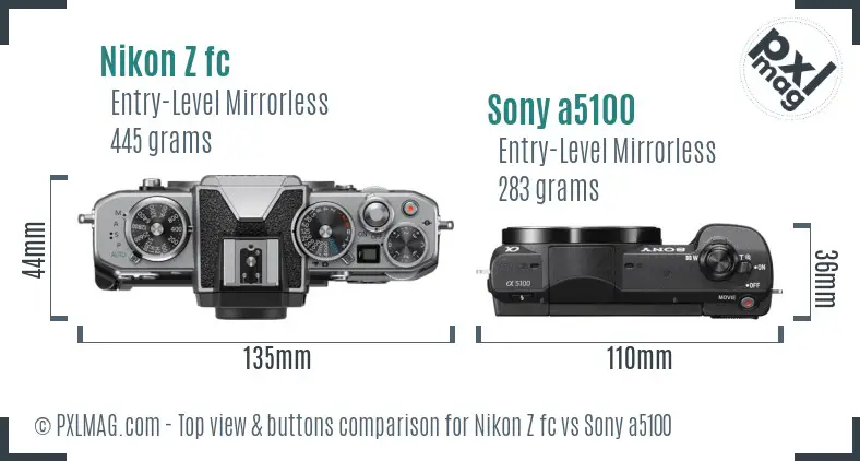 Nikon Z fc vs Sony a5100 top view buttons comparison