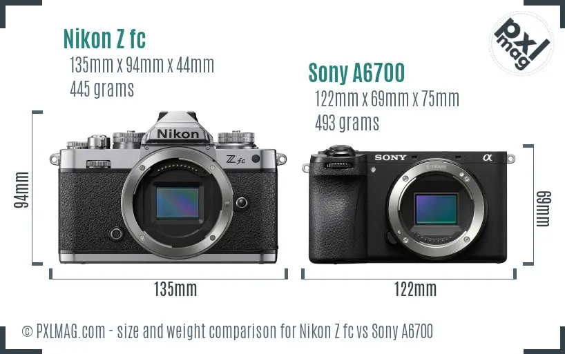 Nikon Z fc vs Sony A6700 size comparison Nikon Z fc vs Sony A6700 size comparison