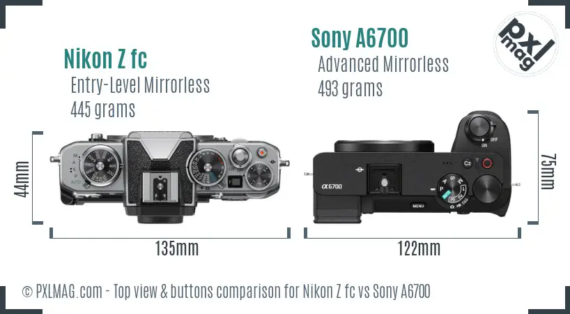 Nikon Z fc vs Sony A6700 top view buttons comparison Nikon Z fc vs Sony A6700 top view buttons comparison