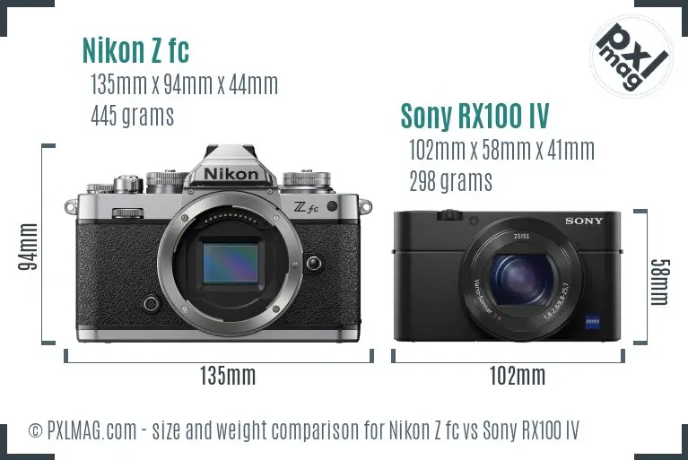 Nikon Z fc vs Sony RX100 IV size comparison Nikon Z fc vs Sony RX100 IV size comparison