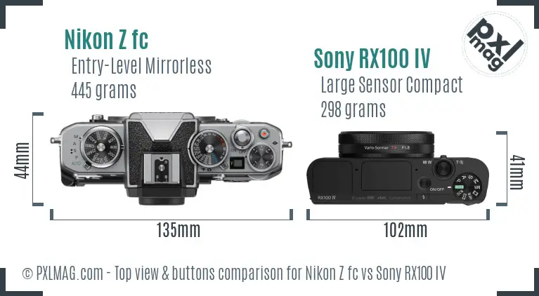 Nikon Z fc vs Sony RX100 IV top view buttons comparison Nikon Z fc vs Sony RX100 IV top view buttons comparison
