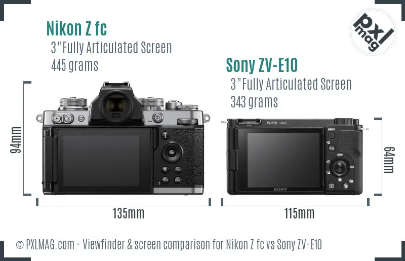 Nikon Z fc vs Sony ZV-E10 Screen and Viewfinder comparison