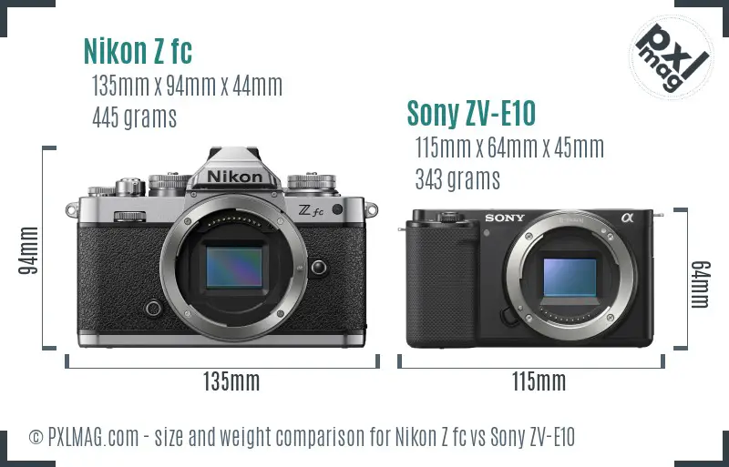 Nikon Z fc vs Sony ZV-E10 size comparison