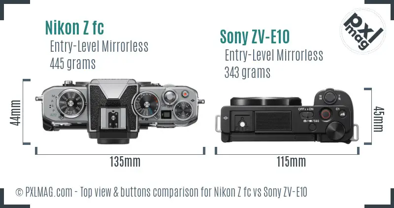 Nikon Z fc vs Sony ZV-E10 top view buttons comparison