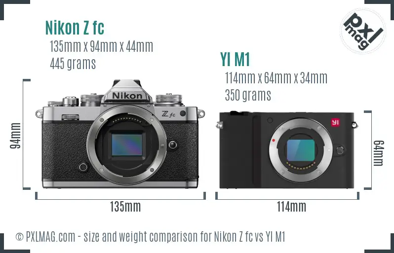 Nikon Z fc vs YI M1 size comparison