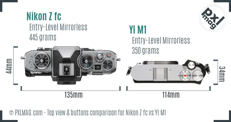 Nikon Z fc vs YI M1 top view buttons comparison