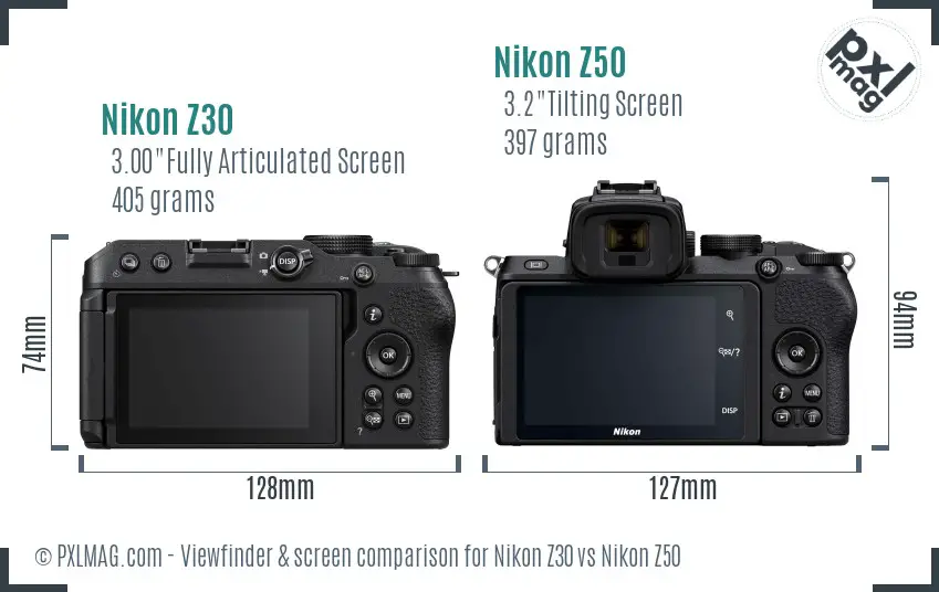 Nikon Z30 vs Nikon Z50 Screen and Viewfinder comparison