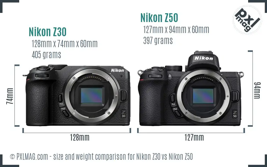 Nikon Z30 vs Nikon Z50 size comparison