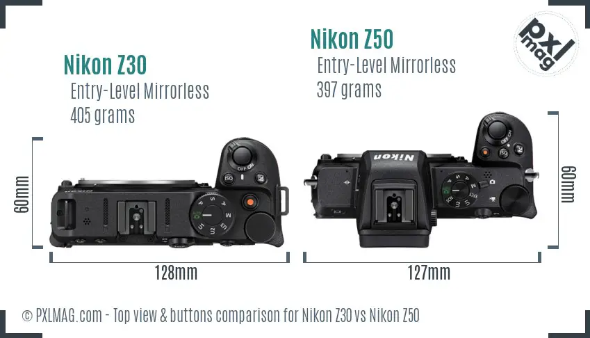 Nikon Z30 vs Nikon Z50 top view buttons comparison