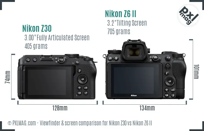 Nikon Z30 vs Nikon Z6 II Screen and Viewfinder comparison