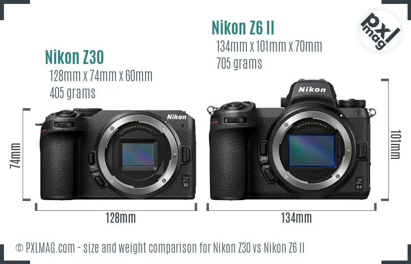 Nikon Z30 vs Nikon Z6 II size comparison