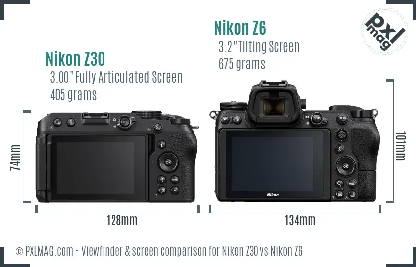 Nikon Z30 vs Nikon Z6 Screen and Viewfinder comparison Nikon Z30 vs Nikon Z6 Screen and Viewfinder comparison
