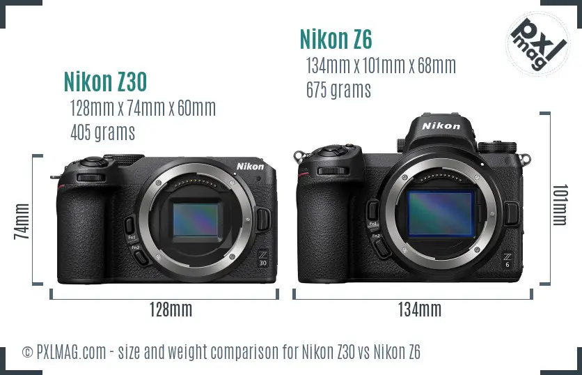 Nikon Z30 vs Nikon Z6 size comparison Nikon Z30 vs Nikon Z6 size comparison