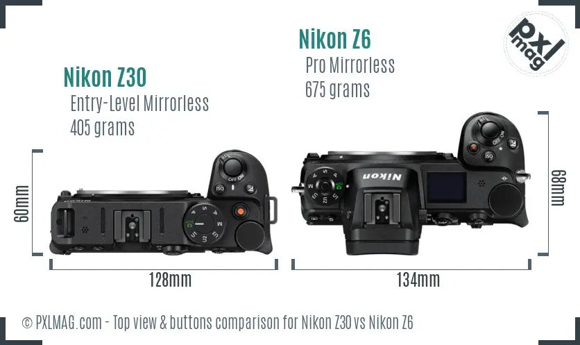 Nikon Z30 vs Nikon Z6 top view buttons comparison Nikon Z30 vs Nikon Z6 top view buttons comparison