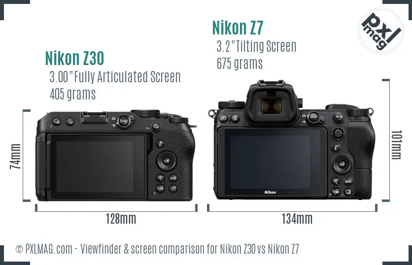Nikon Z30 vs Nikon Z7 Screen and Viewfinder comparison