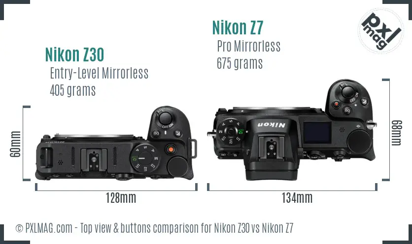Nikon Z30 vs Nikon Z7 top view buttons comparison