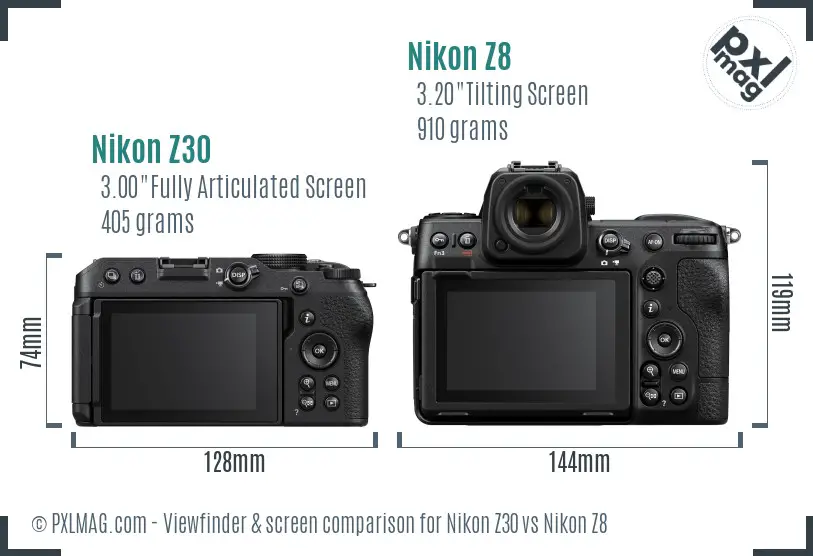 Nikon Z30 vs Nikon Z8 Screen and Viewfinder comparison Nikon Z30 vs Nikon Z8 Screen and Viewfinder comparison