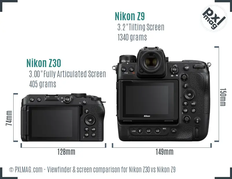 Nikon Z30 vs Nikon Z9 Screen and Viewfinder comparison