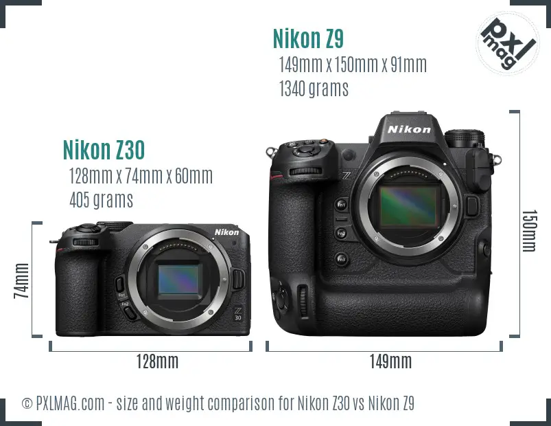 Nikon Z30 vs Nikon Z9 size comparison