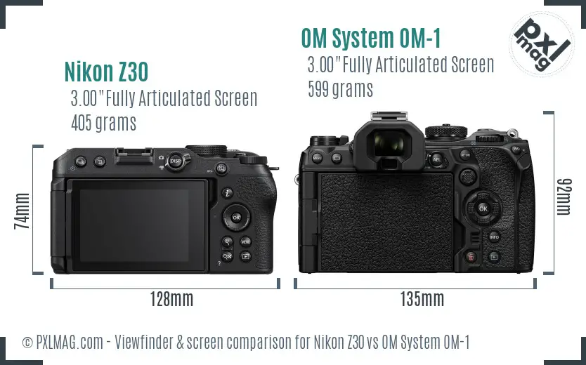 Nikon Z30 vs OM System OM-1 Screen and Viewfinder comparison