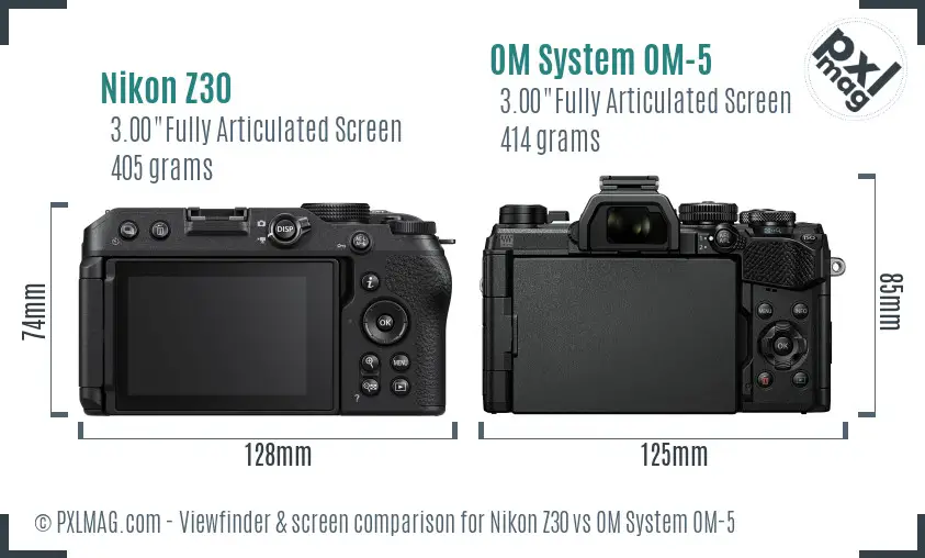 Nikon Z30 vs OM System OM-5 Screen and Viewfinder comparison