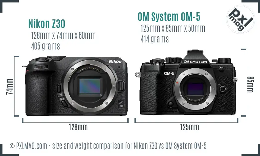 Nikon Z30 vs OM System OM-5 size comparison