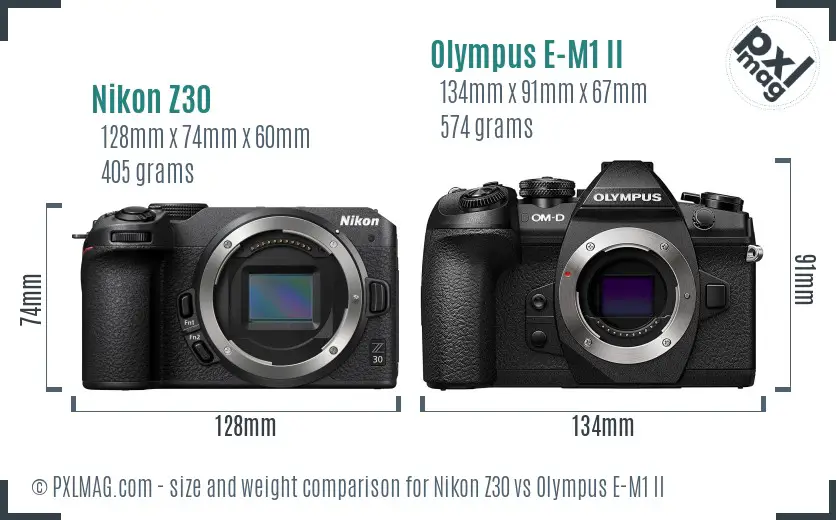 Nikon Z30 vs Olympus E-M1 II size comparison