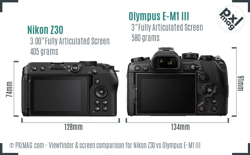 Nikon Z30 vs Olympus E-M1 III Screen and Viewfinder comparison Nikon Z30 vs Olympus E-M1 III Screen and Viewfinder comparison