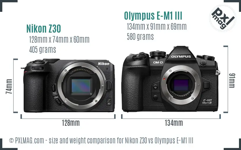 Nikon Z30 vs Olympus E-M1 III size comparison Nikon Z30 vs Olympus E-M1 III size comparison