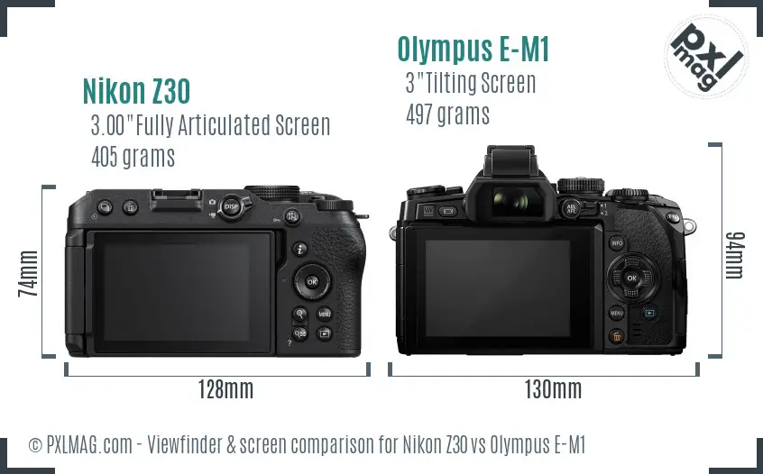 Nikon Z30 vs Olympus E-M1 Screen and Viewfinder comparison