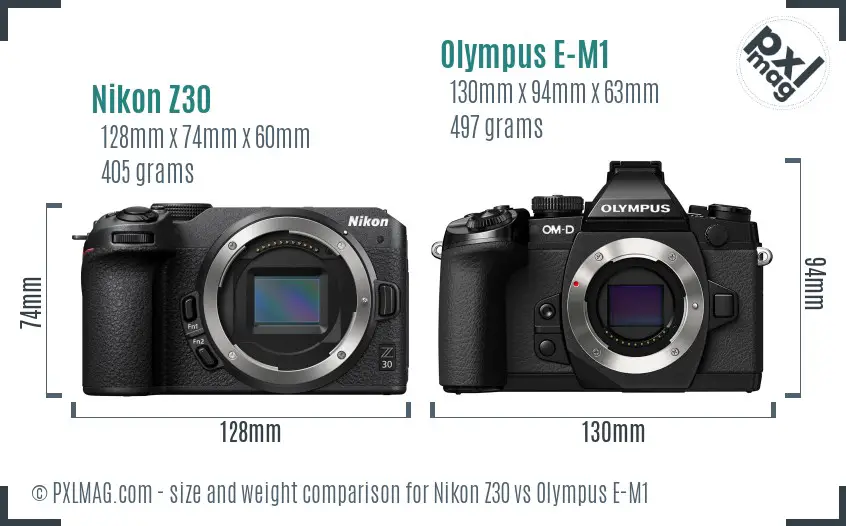 Nikon Z30 vs Olympus E-M1 size comparison