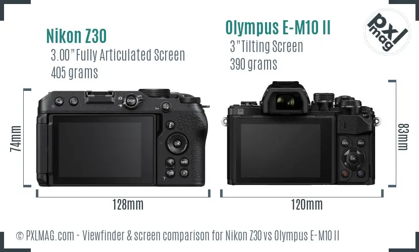 Nikon Z30 vs Olympus E-M10 II Screen and Viewfinder comparison