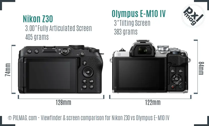 Nikon Z30 vs Olympus E-M10 IV Screen and Viewfinder comparison