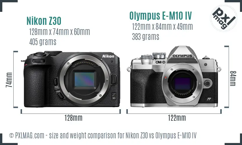 Nikon Z30 vs Olympus E-M10 IV size comparison