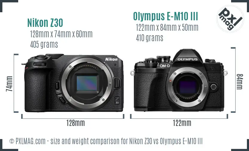 Nikon Z30 vs Olympus E-M10 III size comparison