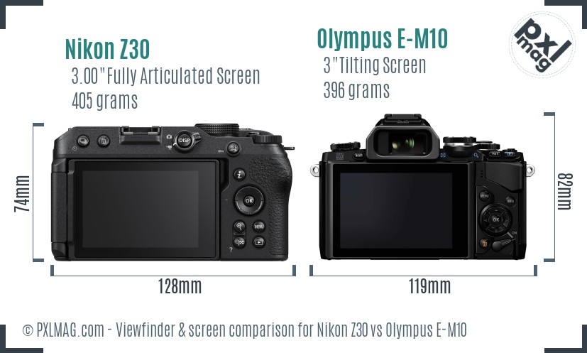 Nikon Z30 vs Olympus E-M10 Screen and Viewfinder comparison