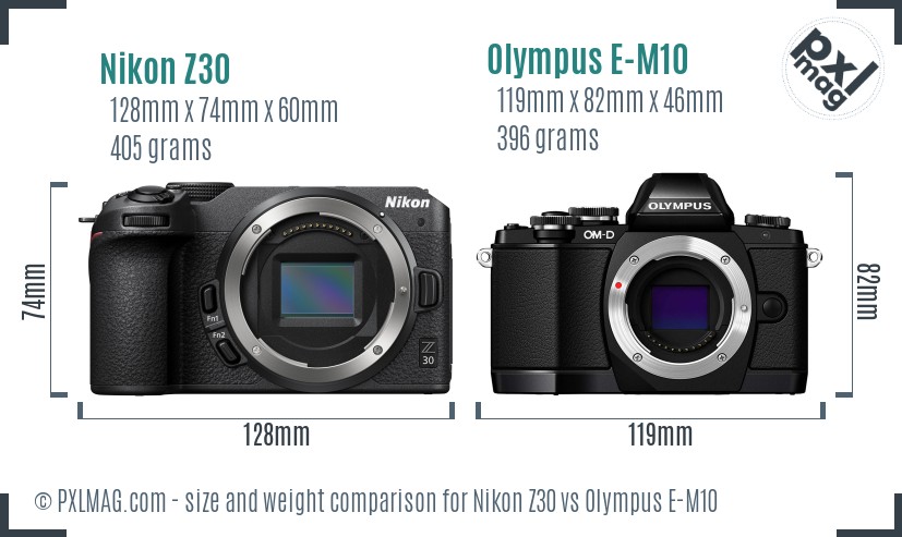 Nikon Z30 vs Olympus E-M10 size comparison