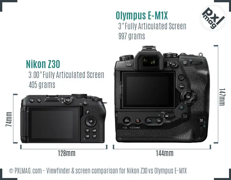 Nikon Z30 vs Olympus E-M1X Screen and Viewfinder comparison Nikon Z30 vs Olympus E-M1X Screen and Viewfinder comparison