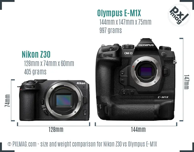 Nikon Z30 vs Olympus E-M1X size comparison Nikon Z30 vs Olympus E-M1X size comparison