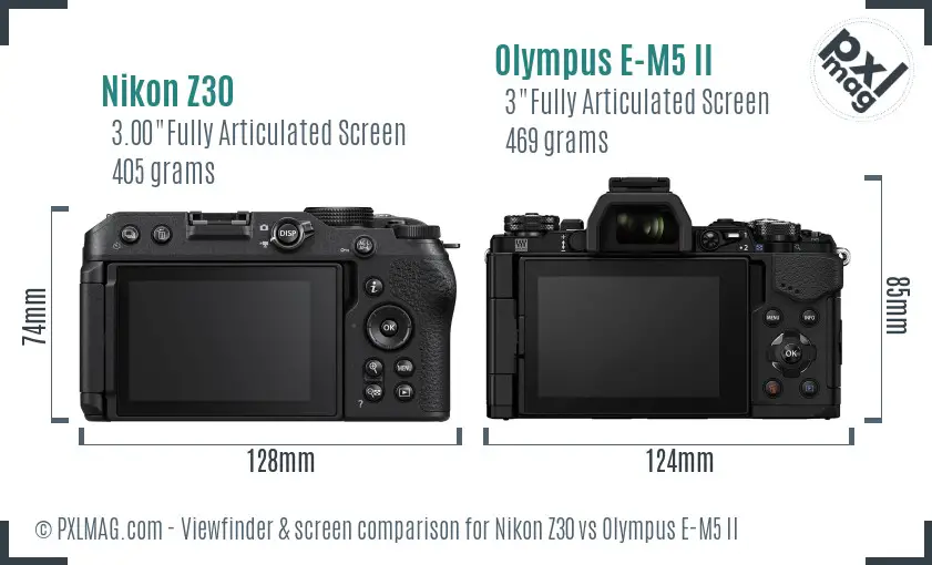 Nikon Z30 vs Olympus E-M5 II Screen and Viewfinder comparison