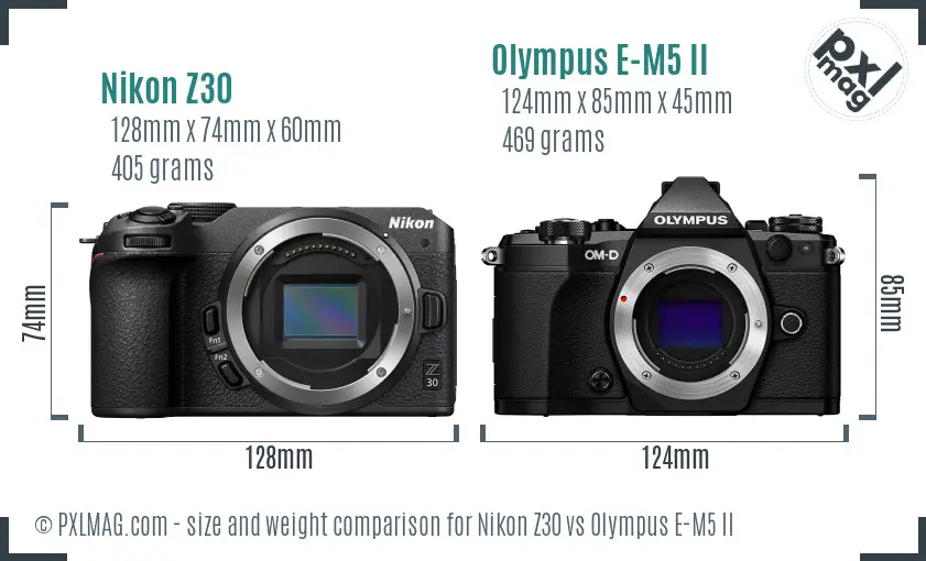 Nikon Z30 vs Olympus E-M5 II size comparison