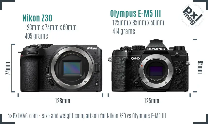 Nikon Z30 vs Olympus E-M5 III size comparison