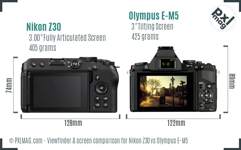 Nikon Z30 vs Olympus E-M5 Screen and Viewfinder comparison