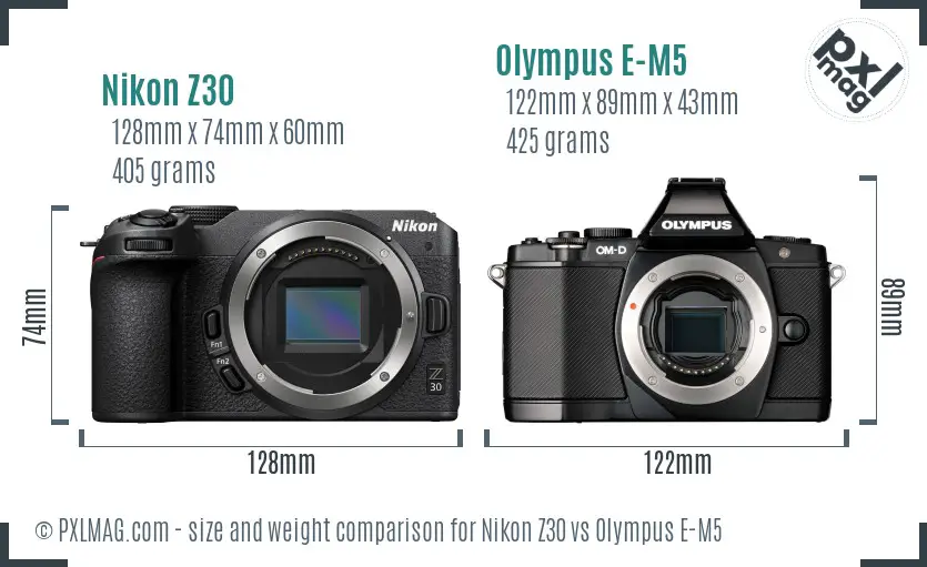 Nikon Z30 vs Olympus E-M5 size comparison