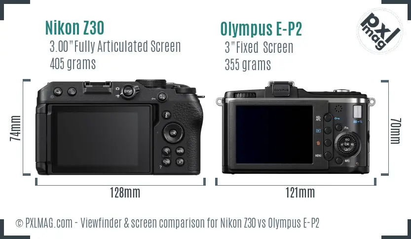Nikon Z30 vs Olympus E-P2 Screen and Viewfinder comparison