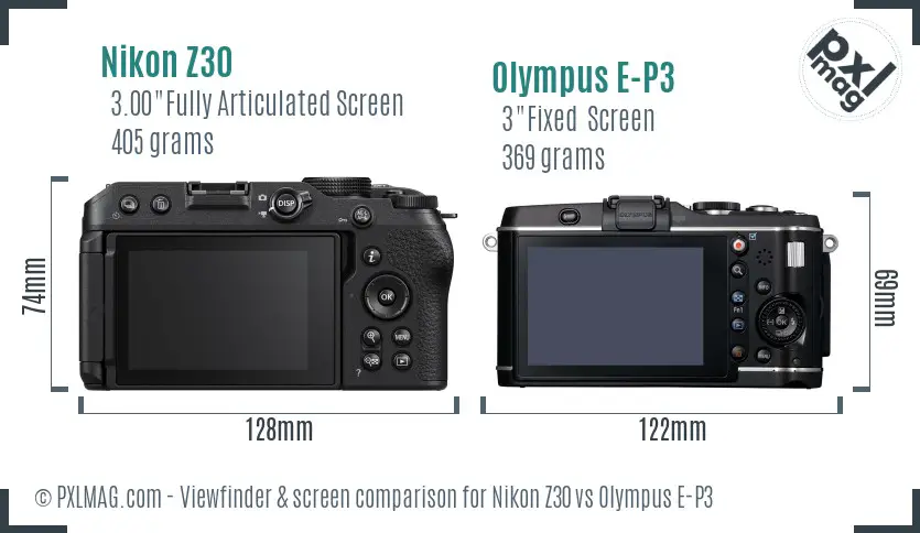 Nikon Z30 vs Olympus E-P3 Screen and Viewfinder comparison